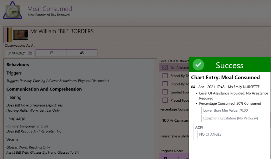 GSO Care Aged Care Software Resident Charting Exceptions